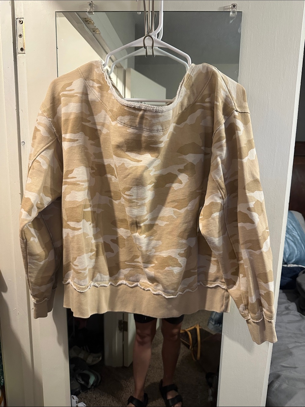 American Eagle Outfitters Beige & Cream Camo Scoop-Neck Sweatshirt